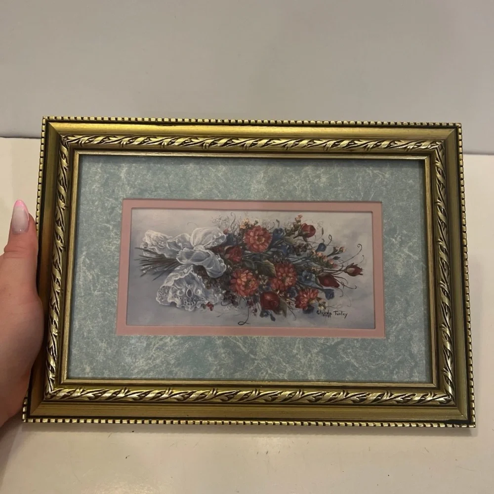 Gold Framed Glynda Turley Victorian Bouquet II Signed Print 1989 #3293/3500 Vtg_4